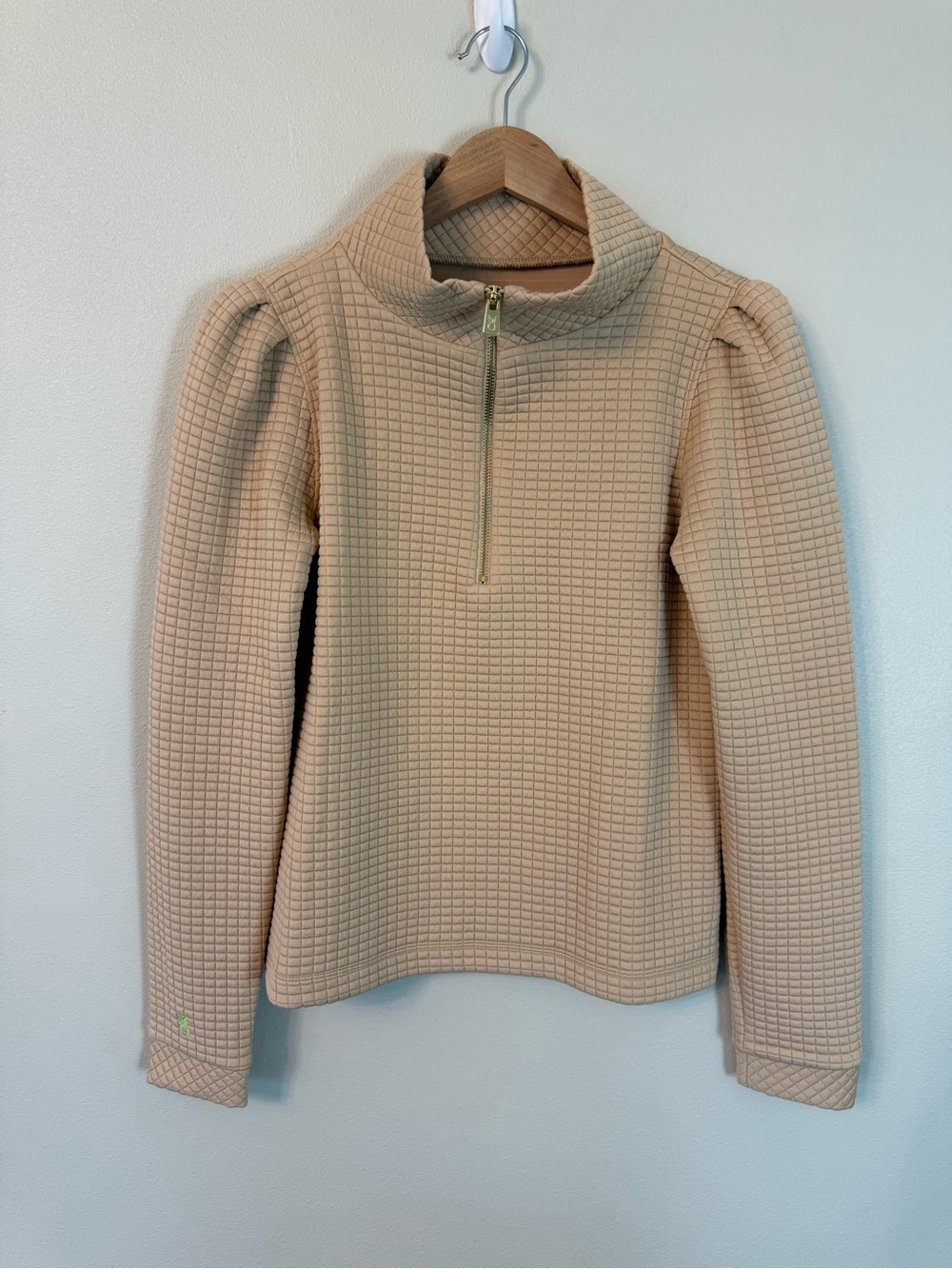 Dudley Stephens Sabrina Puff Sleeve Waffle Half Zip Pullover Hazelnut S - Picture 4 of 11